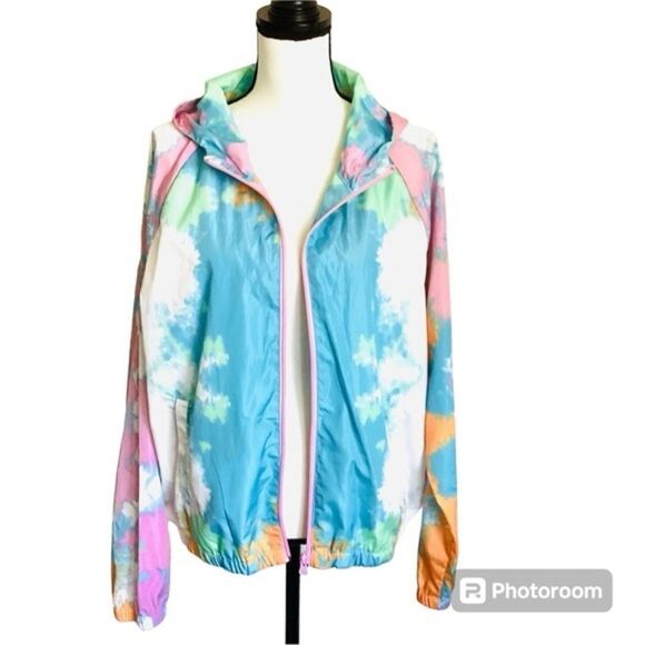 Twain Tie Dye zip up‎ Relaxed Fit Front Hooded Windbreaker XL - Picture 2 of 8